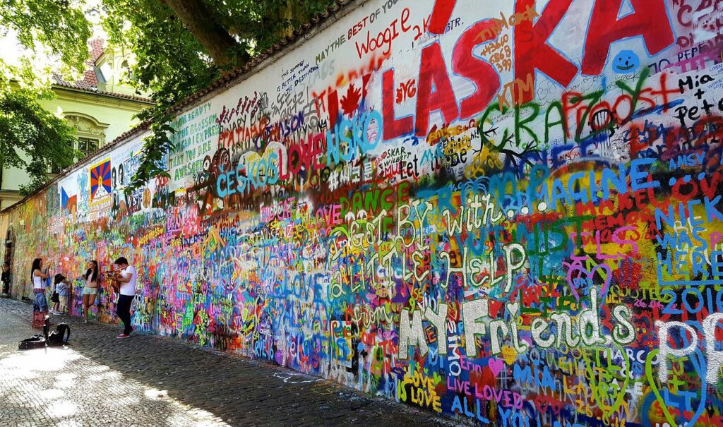 The Lennon Wall in Prague, Czech Republic