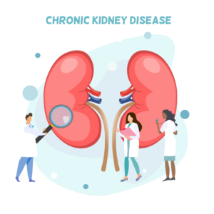 Image of two kidneys and some doctors with the title chronic kidney disease